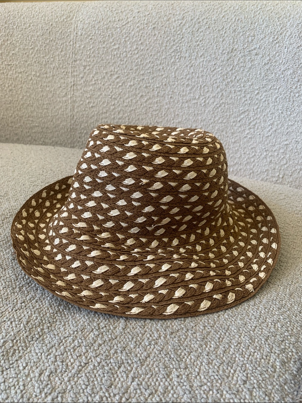 Braided Fedora Hat in Brown and Cream - Women's Accessory